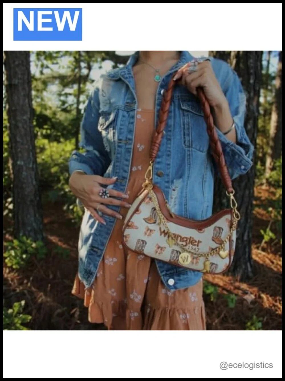 Western Y2K Cowboy Print Faux Leather Hobo Shoulder Bag with Gold Chain